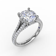 Classic Hidden Halo Round Diamond Solitaire Engagement Ring With Split-Diamond Shank