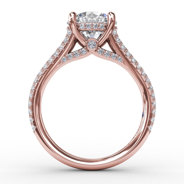 Classic Hidden Halo Round Diamond Solitaire Engagement Ring With Split-Diamond Shank