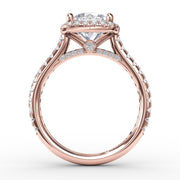 Cushion-Shaped Halo Diamond Engagement Ring with Diamond Band