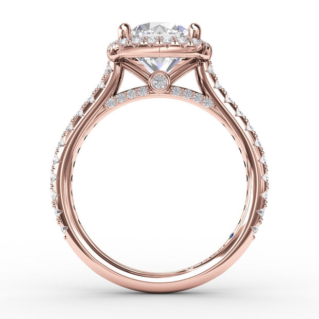Cushion-Shaped Halo Diamond Engagement Ring with Diamond Band