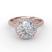 Seamless Pavé Diamond Double Halo Engagement Ring