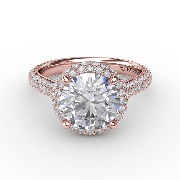 Seamless Pavé Diamond Double Halo Engagement Ring