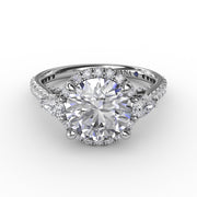 Round Diamond Halo Engagement Ring With Pear-Shape Side Stones