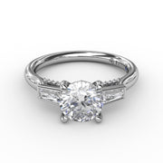 Three-Stone Round Diamond Engagement Ring With Tapered Baguettes