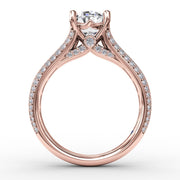 Oval Diamond Solitaire Engagement Ring With Baguettes and Pavé