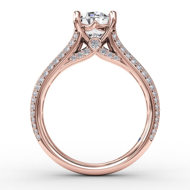 Oval Diamond Solitaire Engagement Ring With Baguettes and Pavé