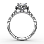 Round Diamond Engagement With Floral Halo and Milgrain Details