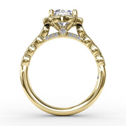 Round Diamond Engagement With Floral Halo and Milgrain Details