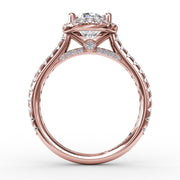 Oval Diamond Halo Engagement Ring With Diamond Band