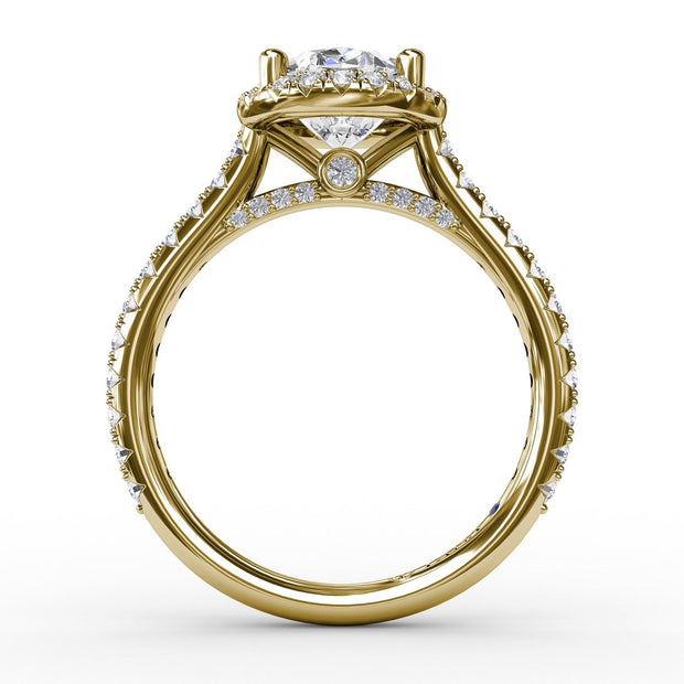 Oval Diamond Halo Engagement Ring With Diamond Band