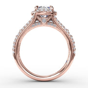 Classic Round Diamond Halo Engagement Ring With Triple-Row Diamond Band