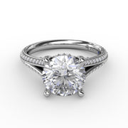 Contemporary Solitaire Diamond Engagement Ring With Split-Shank Diamond Band