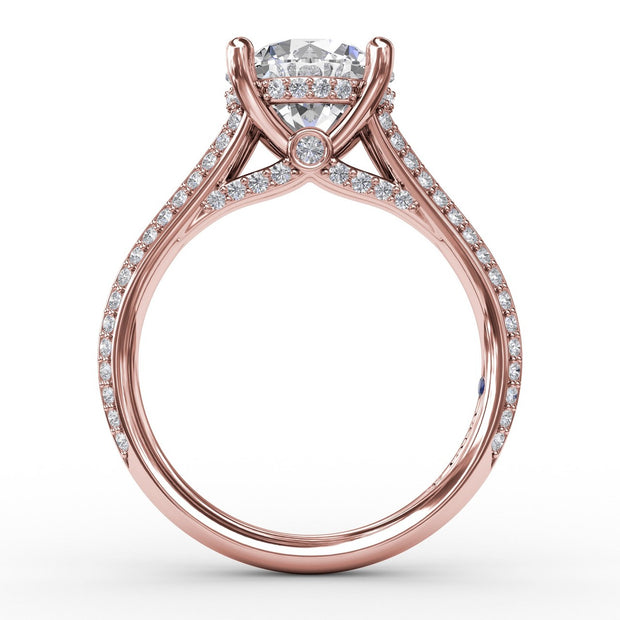 Contemporary Solitaire Diamond Engagement Ring With Split-Shank Diamond Band