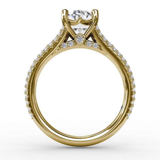 Oval Diamond Solitaire Engagement Ring With Triple-Row Tapered Diamond Band