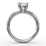 Contemporary Diamond Solitaire Engagement Ring With Baguettes