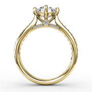 Contemporary Diamond Solitaire Engagement Ring With Tapered Diamond Band