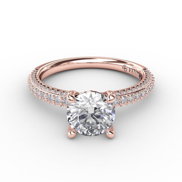 Classic Solitaire Engagement Ring With Flawless Pavé Band