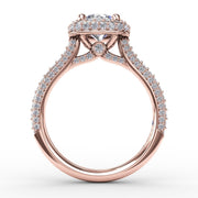 Cushion-Shaped Waterfall Halo Engagement Ring With Pavé Band
