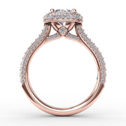 Cushion-Shaped Waterfall Halo Engagement Ring With Pavé Band
