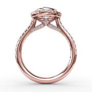 Classic Oval Diamond Halo Engagement Ring With Diamond Band