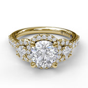 Three Stone Halo Engagement Ring