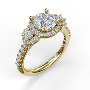Three Stone Halo Engagement Ring
