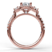 Three Stone Halo Engagement Ring