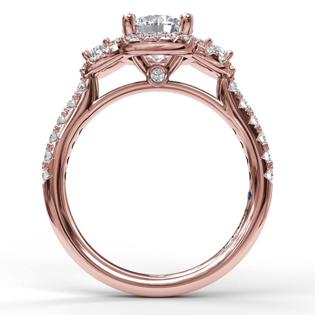 Three Stone Halo Engagement Ring
