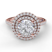 Single Row Petite Double Halo Engagement Ring