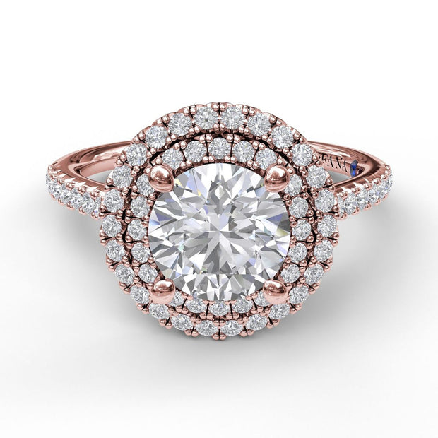 Single Row Petite Double Halo Engagement Ring