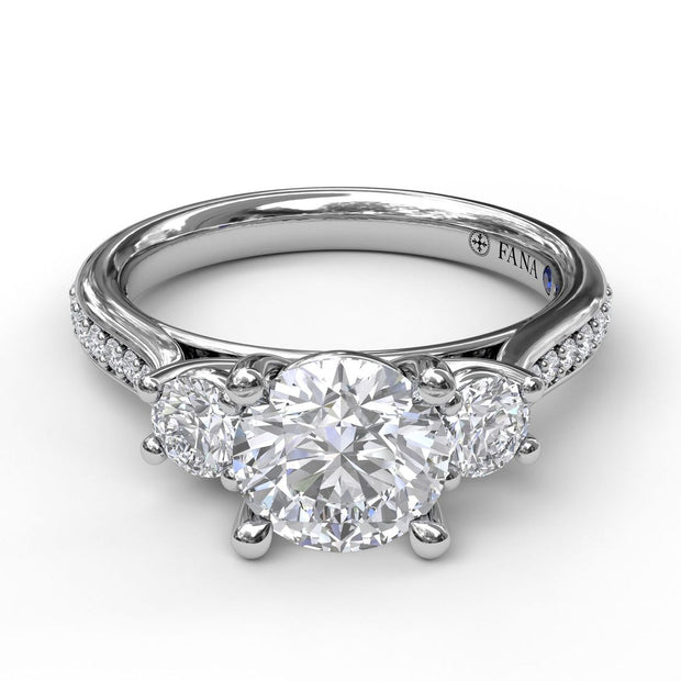 Classic Three Stone Single Row Engagement Ring