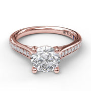 Cathedral Single Row Pave Engagement Ring