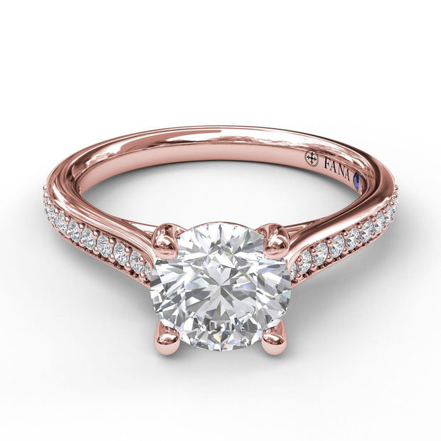 Cathedral Single Row Pave Engagement Ring