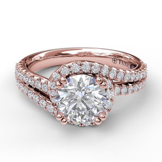 Swirl Halo With Split Band Engagement Ring