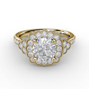 Floral Halo With Diamond Accents Engagement Ring