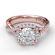 Cushion Halo With Diamond And Gold Twist Engagement Ring