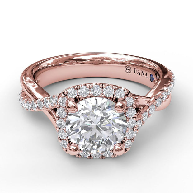 Cushion Halo With Diamond And Gold Twist Engagement Ring
