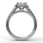 Classic Double Row Pave Band With Halo Engagement Ring