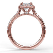 Delicate Cushion Halo Engagement Ring With Pave Shank
