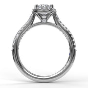 Delicate Oval Shaped Halo And Pave Band Engagement Ring