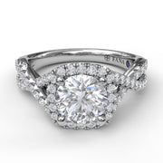 Cushion Halo With Diamond And Gold Twist Engagement Ring