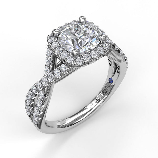 Cushion Halo With Diamond And Gold Twist Engagement Ring