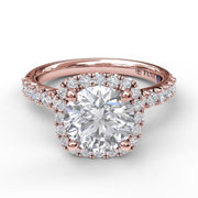 Classic Diamond Halo Engagement Ring with a Gorgeous Side Profile