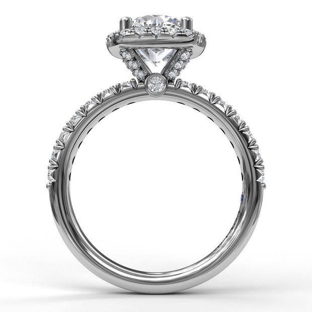 Classic Diamond Halo Engagement Ring with a Gorgeous Side Profile