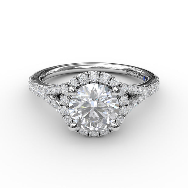 Classic Diamond Halo Engagement Ring with a Subtle Split Band