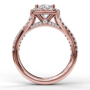 Cushion Halo Engagement Ring with a Diamond Encrusted Split Band