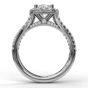Cushion Halo Engagement Ring with a Diamond Encrusted Split Band