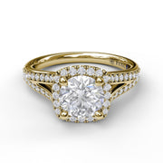 Classic Diamond Halo Engagement Ring with a Subtle Split Band