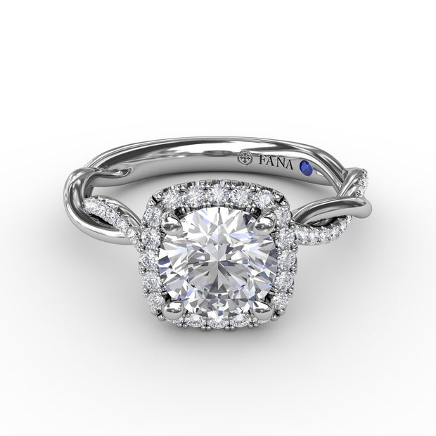 Cushion-Shaped Halo Diamond Engagement Ring With Twisted Shank