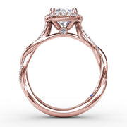 Cushion-Shaped Halo Diamond Engagement Ring With Twisted Shank